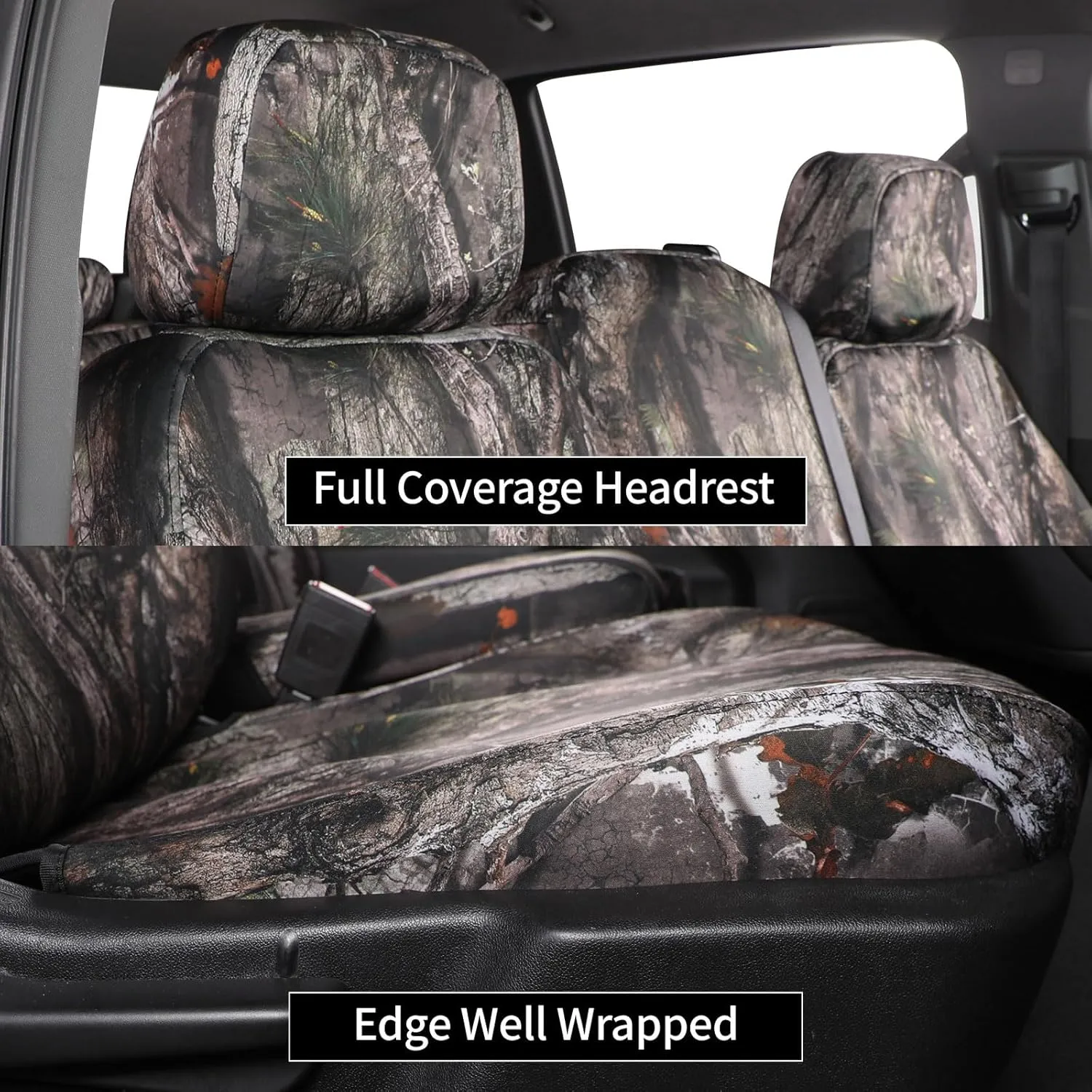 Custom Car Seat Covers for GMC Sierra 1500/ HD CrewCab DoubleCab for 2019-2025 SLE、SLT、PRO – Off-Road Tough Waterproof Car Seat Cover Full Set Easy Install(Jungle Camouflage)