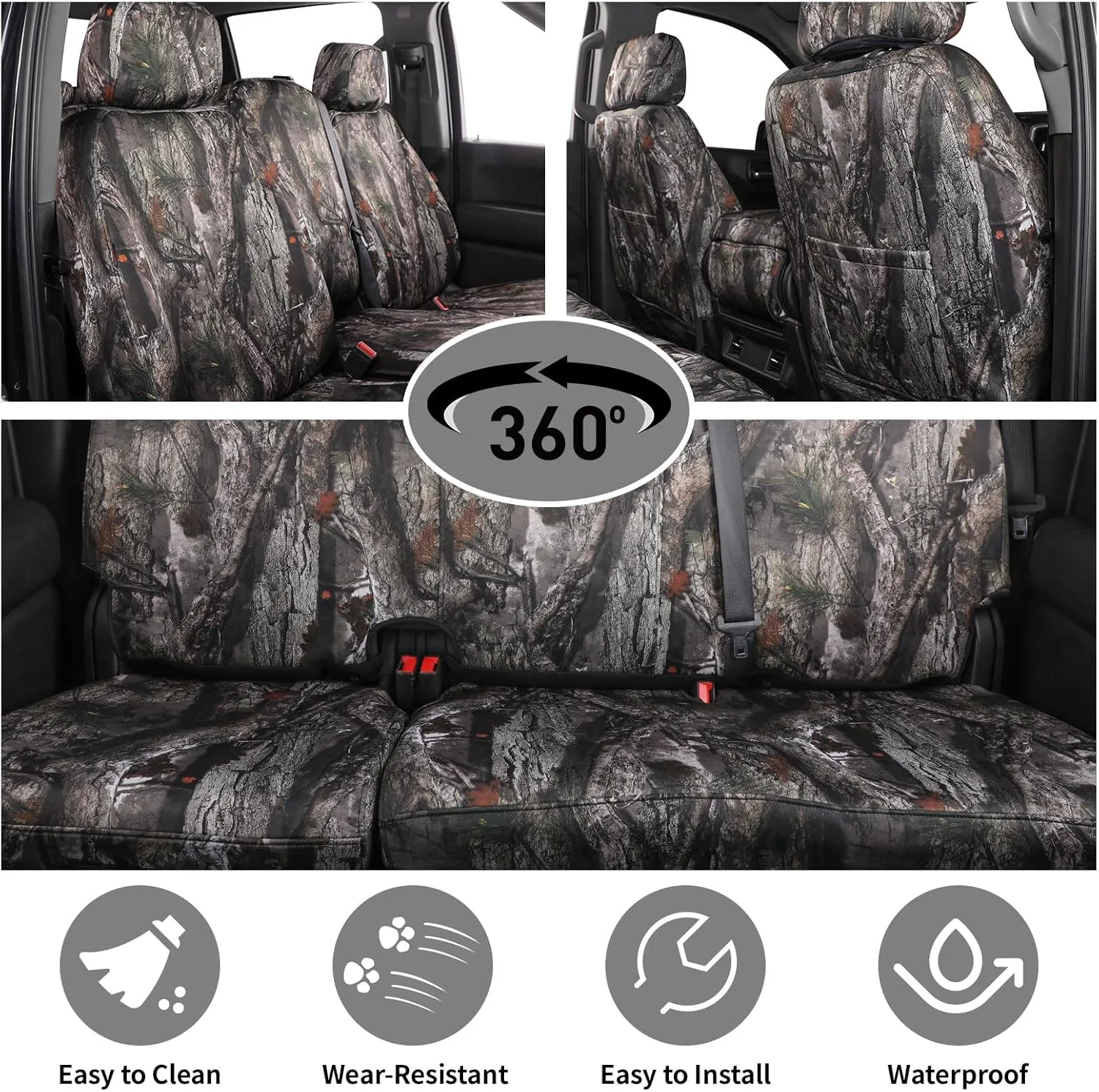 Custom Car Seat Covers for GMC Sierra 1500/ HD CrewCab DoubleCab for 2019-2025 SLE、SLT、PRO – Off-Road Tough Waterproof Car Seat Cover Full Set Easy Install(Jungle Camouflage)