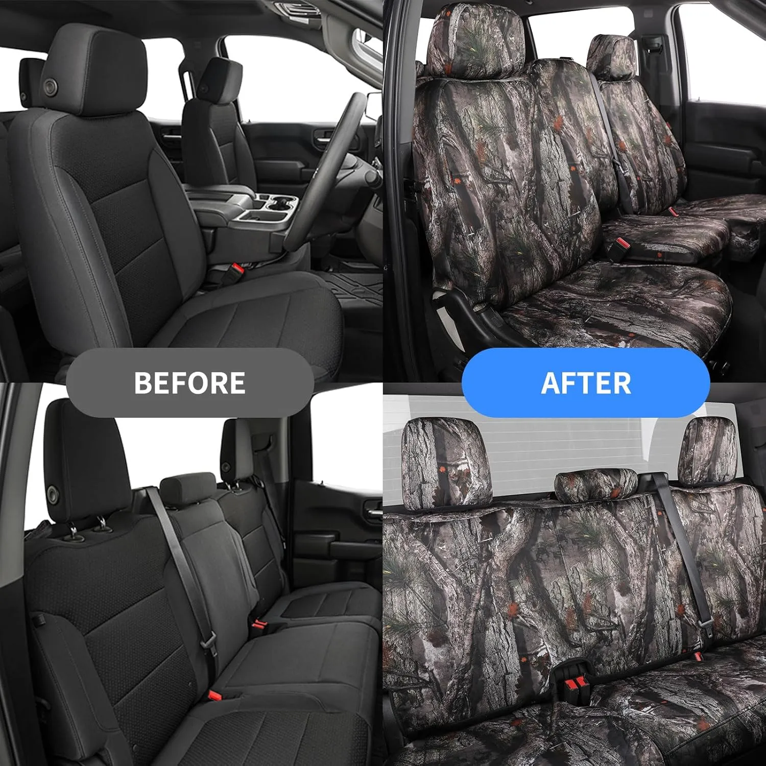 Custom Car Seat Covers for GMC Sierra 1500/ HD CrewCab DoubleCab for 2019-2025 SLE、SLT、PRO – Off-Road Tough Waterproof Car Seat Cover Full Set Easy Install(Jungle Camouflage)
