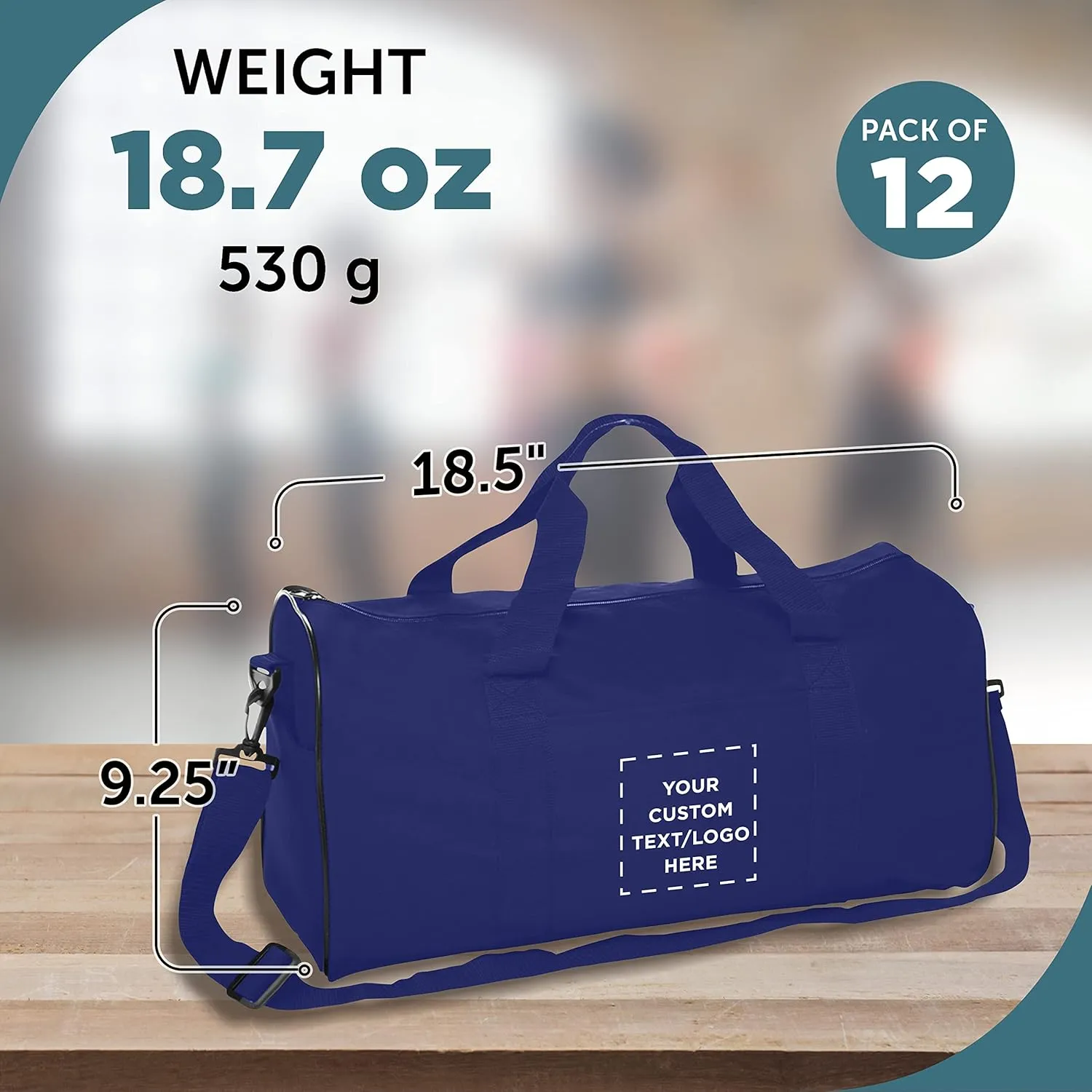 Custom Fitness Duffle Bags Set of 12, Personalized Bulk Pack - Great for Everyday Use, Perfect for Travellers, Athletes, Fitness Fanatics - Blue