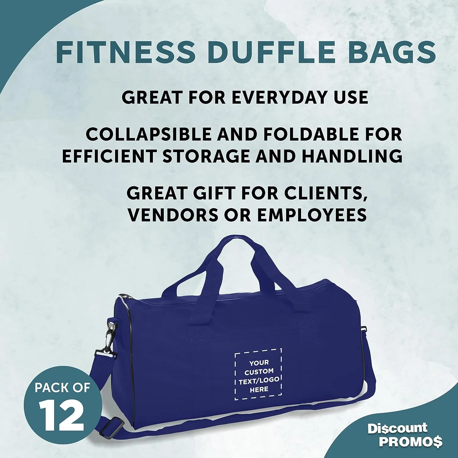 Custom Fitness Duffle Bags Set of 12, Personalized Bulk Pack - Great for Everyday Use, Perfect for Travellers, Athletes, Fitness Fanatics - Blue