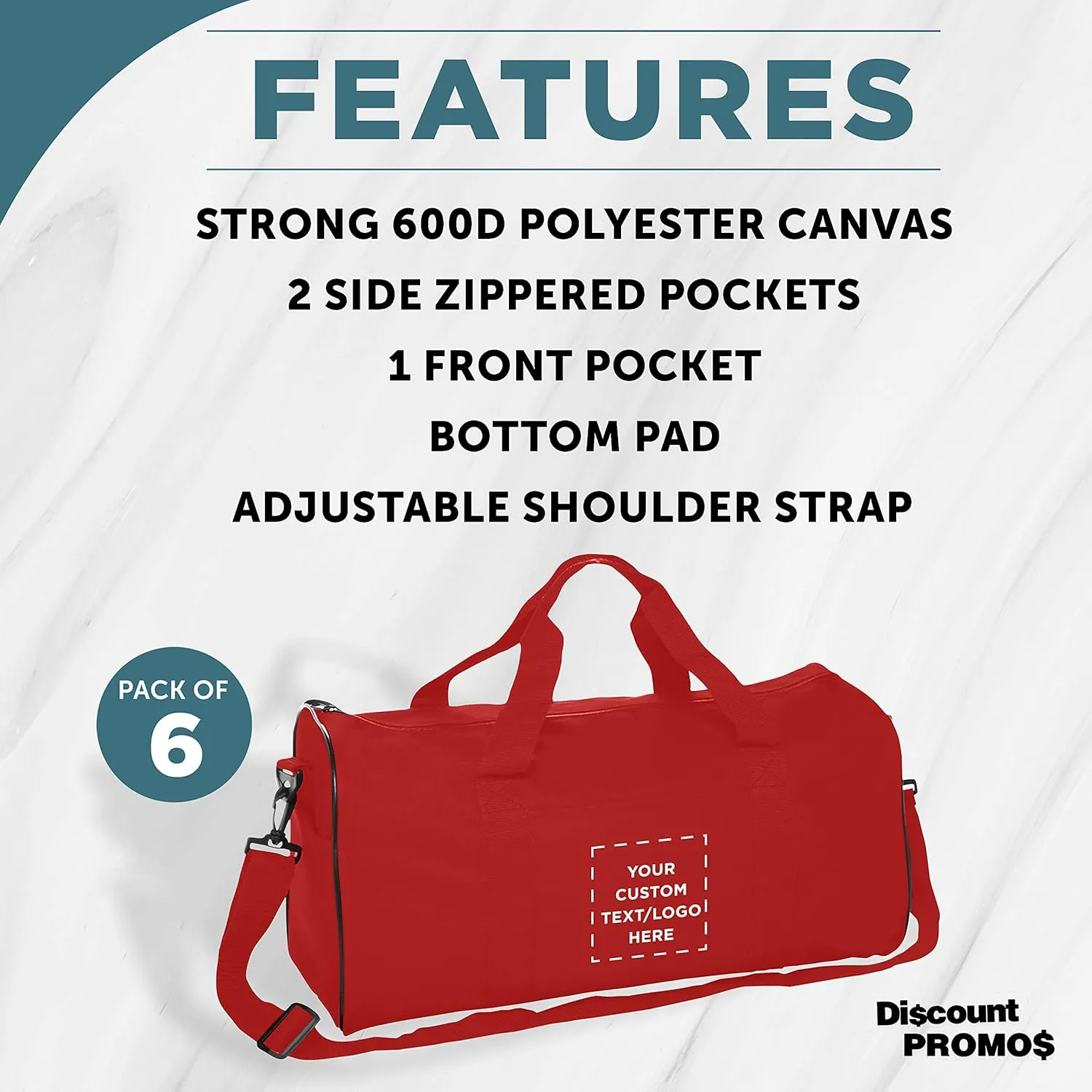 Custom Fitness Duffle Bags Set of 6, Personalized Bulk Pack - Great for Everyday Use, Perfect for Travellers, Athletes, Fitness Fanatics - Red