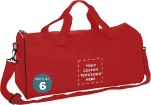 Custom Fitness Duffle Bags Set of 6, Personalized Bulk Pack - Great for Everyday Use, Perfect for Travellers, Athletes, Fitness Fanatics - Red