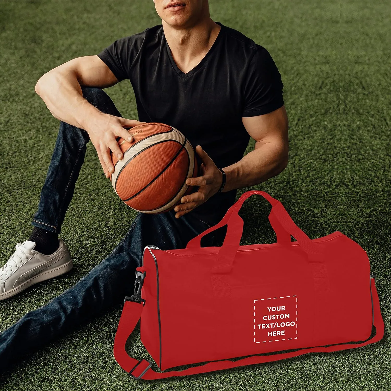 Custom Fitness Duffle Bags Set of 6, Personalized Bulk Pack - Great for Everyday Use, Perfect for Travellers, Athletes, Fitness Fanatics - Red