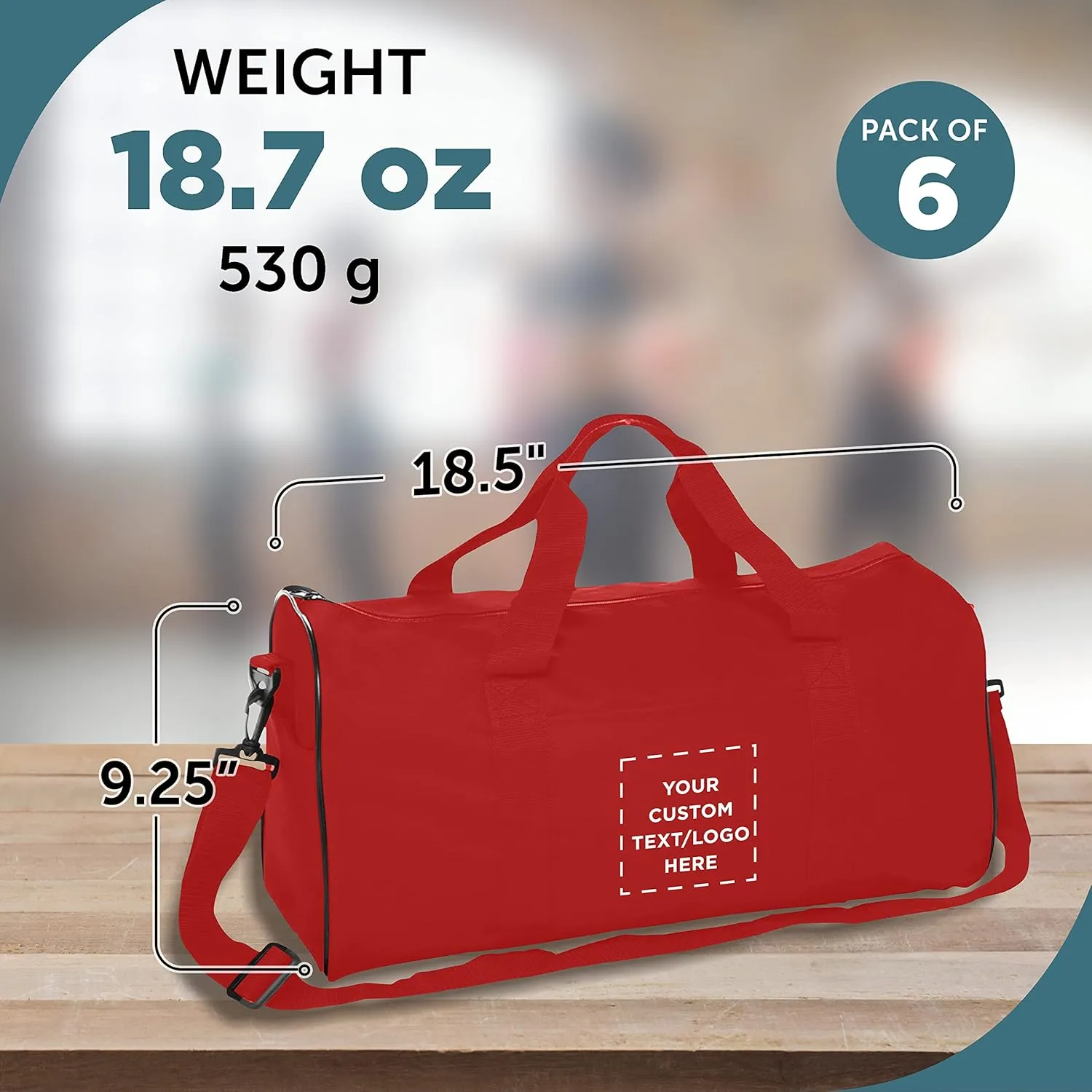 Custom Fitness Duffle Bags Set of 6, Personalized Bulk Pack - Great for Everyday Use, Perfect for Travellers, Athletes, Fitness Fanatics - Red