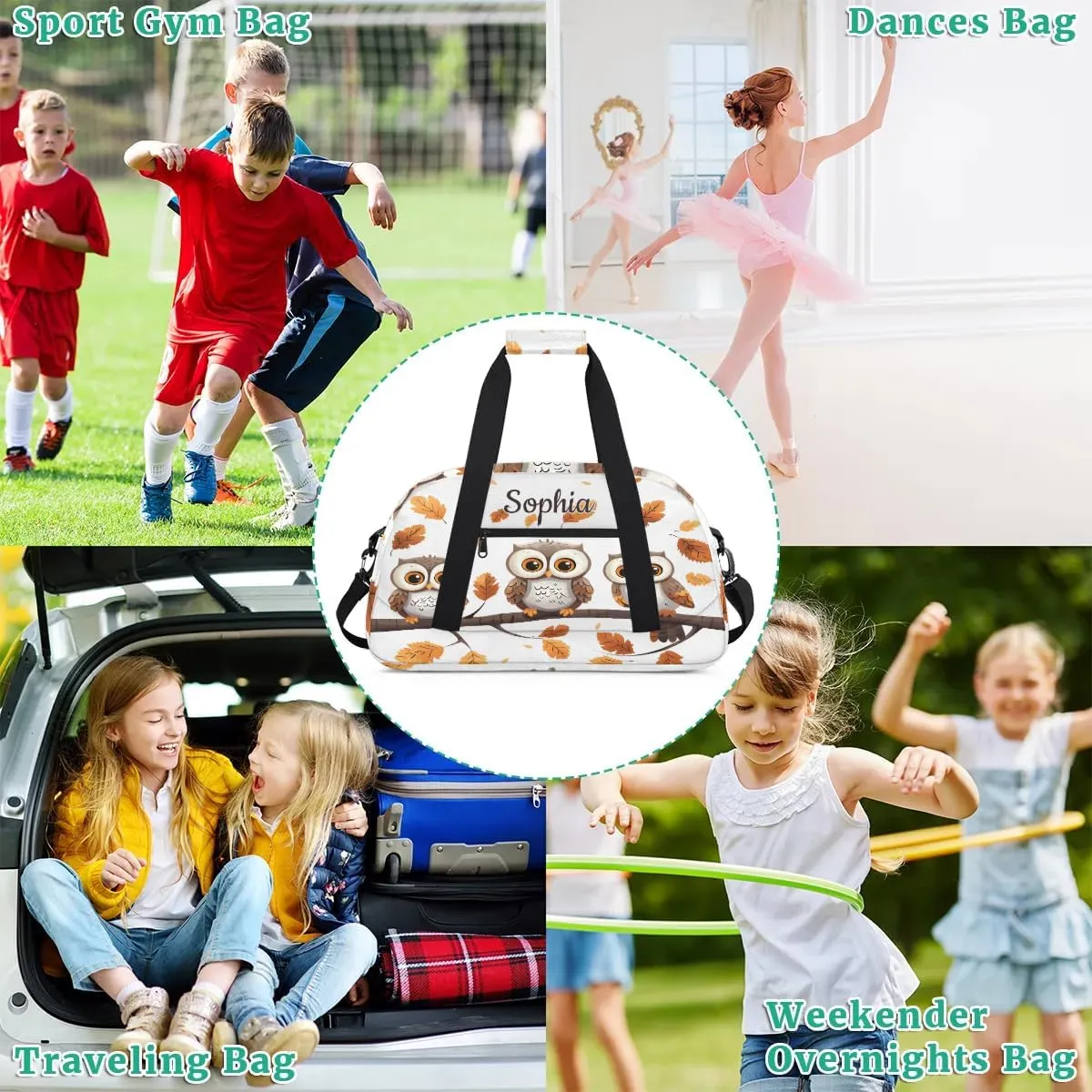 Custom Kids Sport Duffel Bags Gym Bag for Girls and Boys Weekender Tote Sports Bags for Traveling Birds