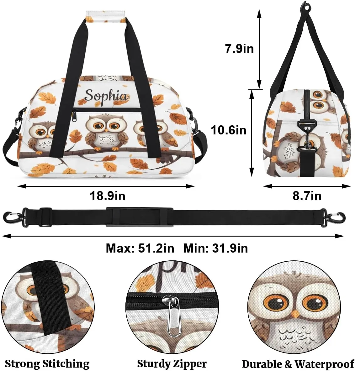 Custom Kids Sport Duffel Bags Gym Bag for Girls and Boys Weekender Tote Sports Bags for Traveling Birds