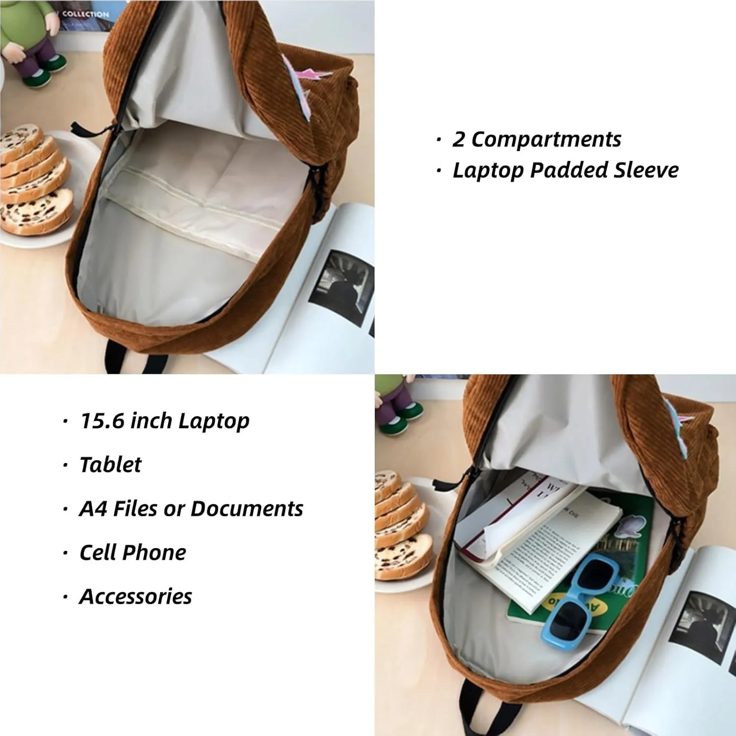 Cute Backpack for Women Star Y2K Kawaii Aesthetic Fluffy Corduroy Dayback Bag (Blue)