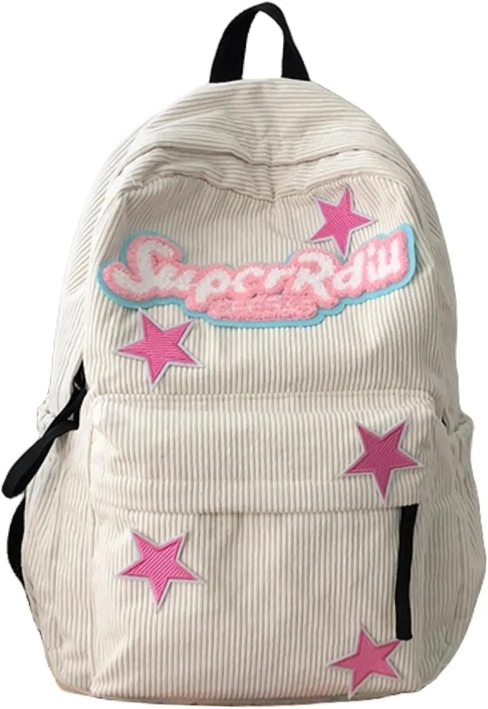 Cute Backpack for Women Star Y2K Kawaii Aesthetic Fluffy Corduroy Dayback Bag (White)