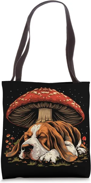 Cute Basset Hound Dog Cottagecore Aesthetic Mushroom Tote Bag