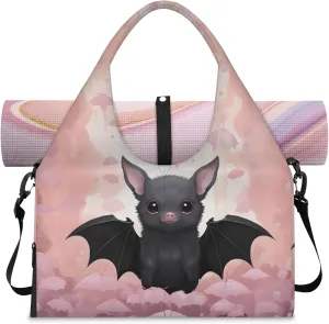 Cute Bat Women's Yoga Gym Bag - Adjustable shoulder strap with shoe compartment, large gym bag with multiple pockets for yoga mat, gym equipment and travel accessories