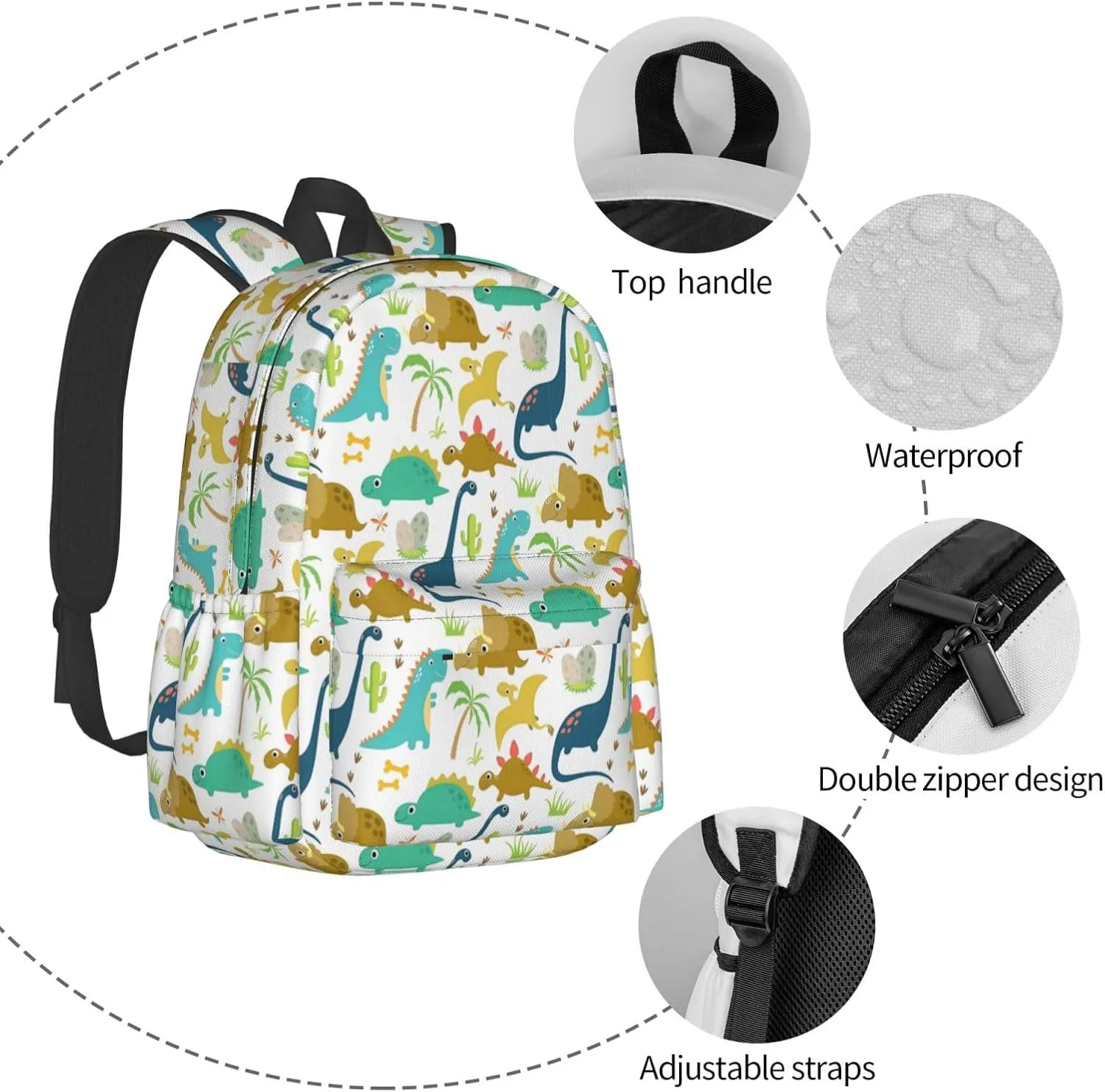 Cute Cartoon Dinosaur Laptop Backpack Shoulder Bag Laptop Pack Travel Backpacks Commuter Back Pack Casual Daypack Bags With Side Pockets
