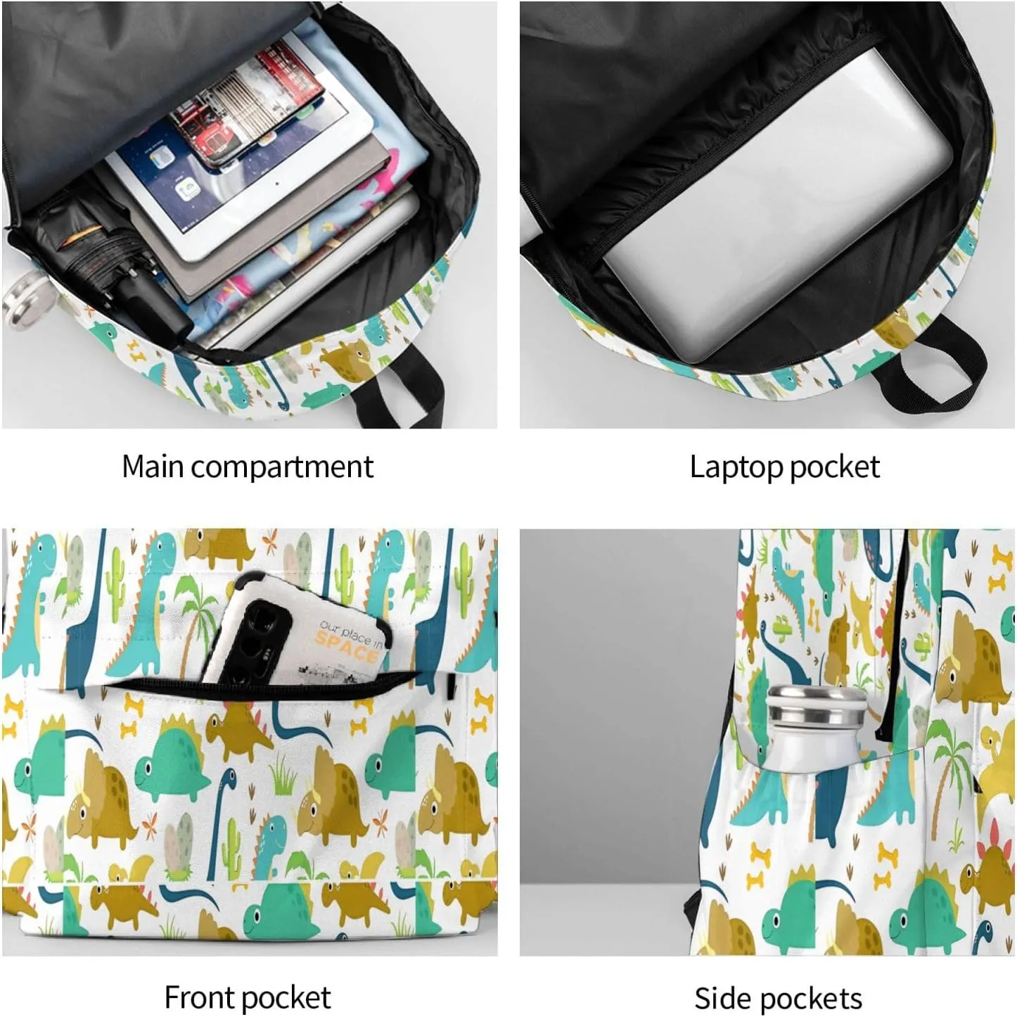 Cute Cartoon Dinosaur Laptop Backpack Shoulder Bag Laptop Pack Travel Backpacks Commuter Back Pack Casual Daypack Bags With Side Pockets