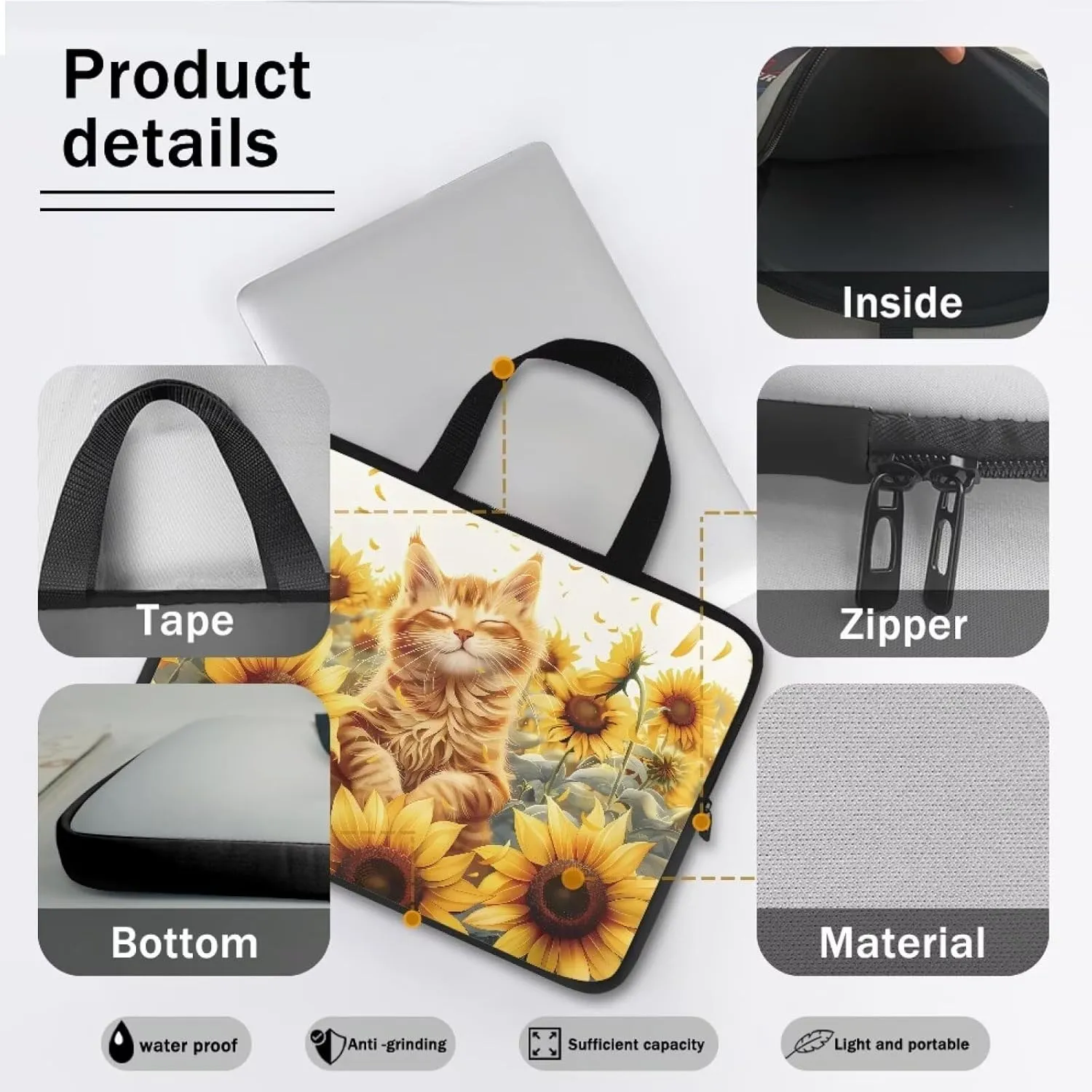 Cute Cat Pattern Print Laptop Case for Women 10inch Laptop Bag for Girl 360 Protective Laptop Sleeve for 17-inch Suitable for Most Sizes of Laptops