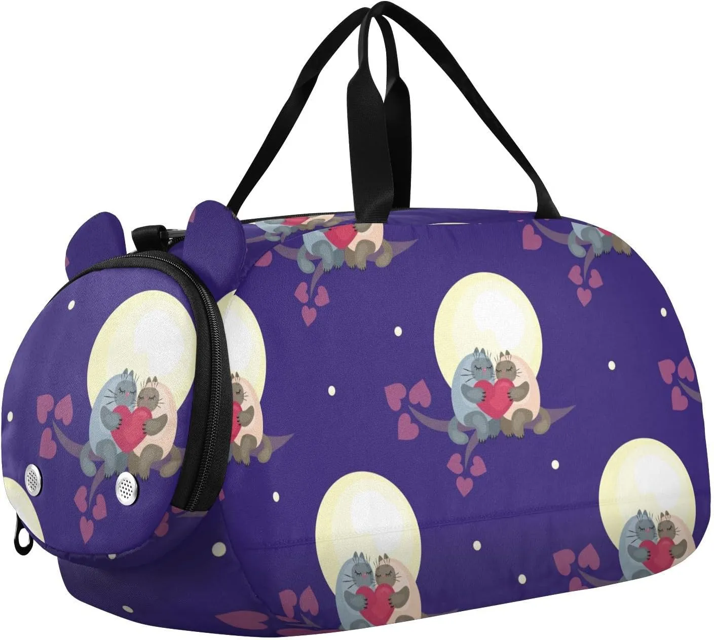 Cute Cats and Hearts Gym Travel Duffel Bag with Shoe Compartment for Boys Girls - Gymnastics Sports Dance Football Travel Bag Teens Weekender Sleepover