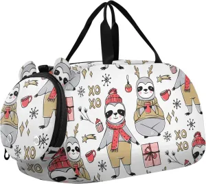 Cute Christmas Sloth Pattern Gym Travel Duffel Bag with Shoe Compartment for Boys Girls - Gymnastics Sports Dance Football Travel Bag Teens Weekender Sleepover
