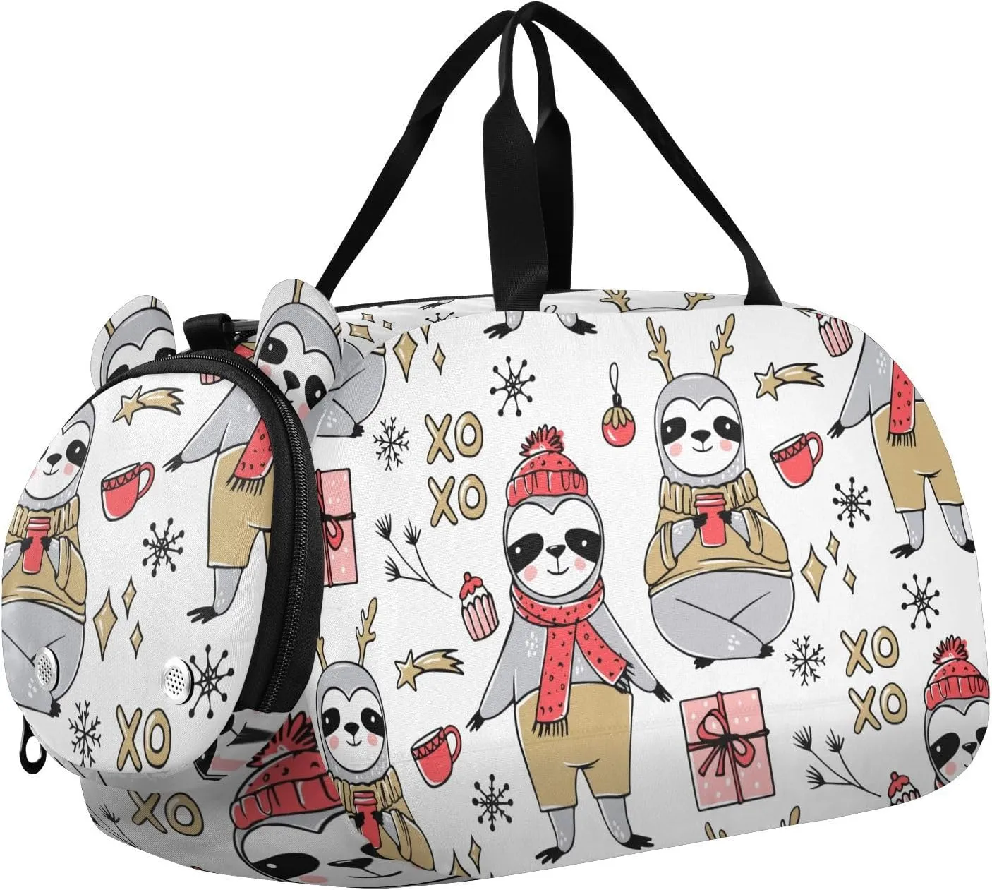 Cute Christmas Sloth Pattern Gym Travel Duffel Bag with Shoe Compartment for Boys Girls - Gymnastics Sports Dance Football Travel Bag Teens Weekender Sleepover