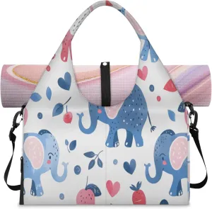 Cute Elephant Women's Yoga Gym Bag - Adjustable shoulder strap with shoe compartment, large gym bag with multiple pockets for yoga mat, gym equipment and travel accessories