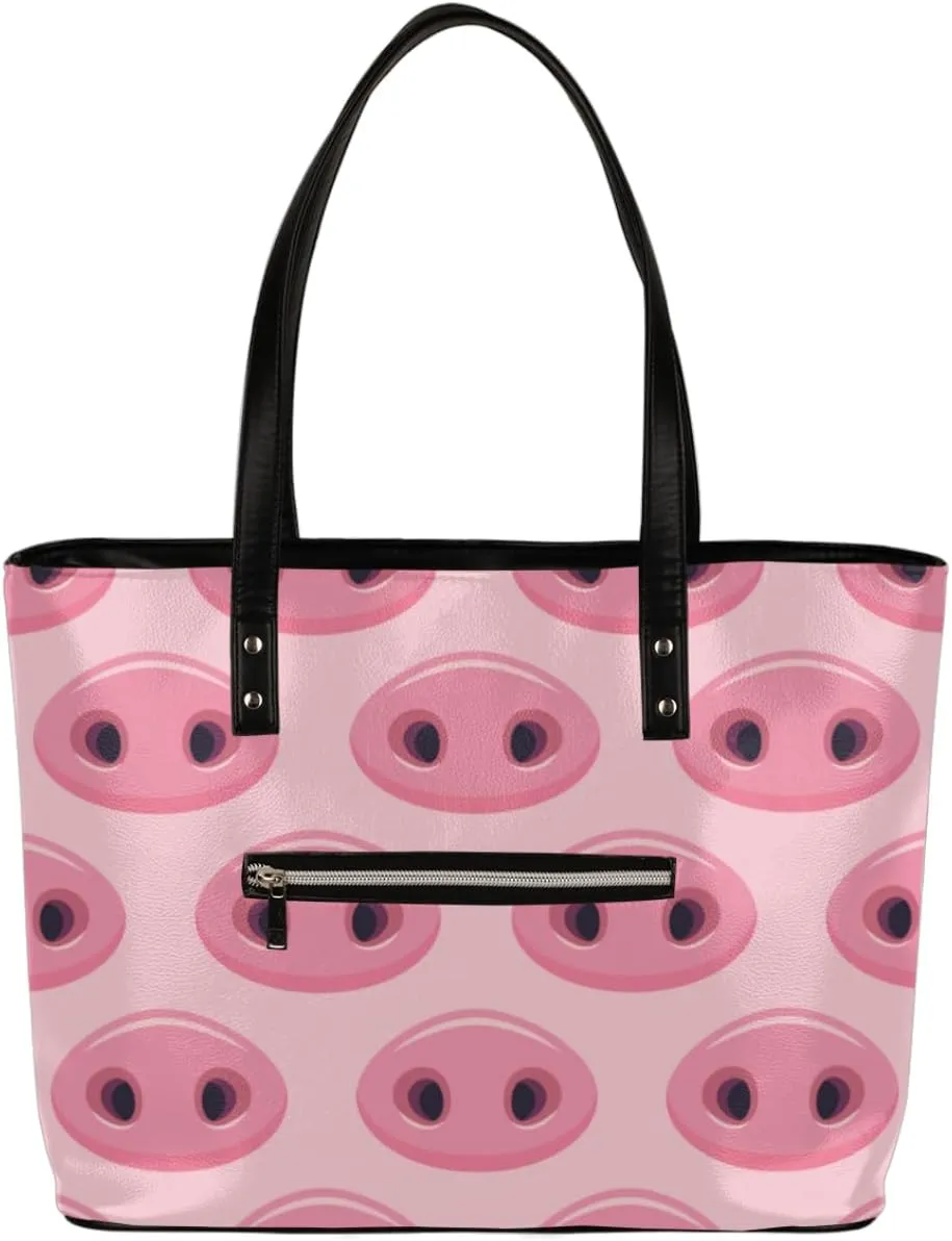 Cute Pigs Noses Tote Bag Women Shoulder Handbags PU Leather Everyday Bag with External Pocket Large Capacity Aesthetic Corduroy Tote Bag for Travel Work Party