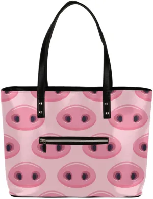 Cute Pigs Noses Tote Bag Women Shoulder Handbags PU Leather Everyday Bag with External Pocket Large Capacity Aesthetic Corduroy Tote Bag for Travel Work Party