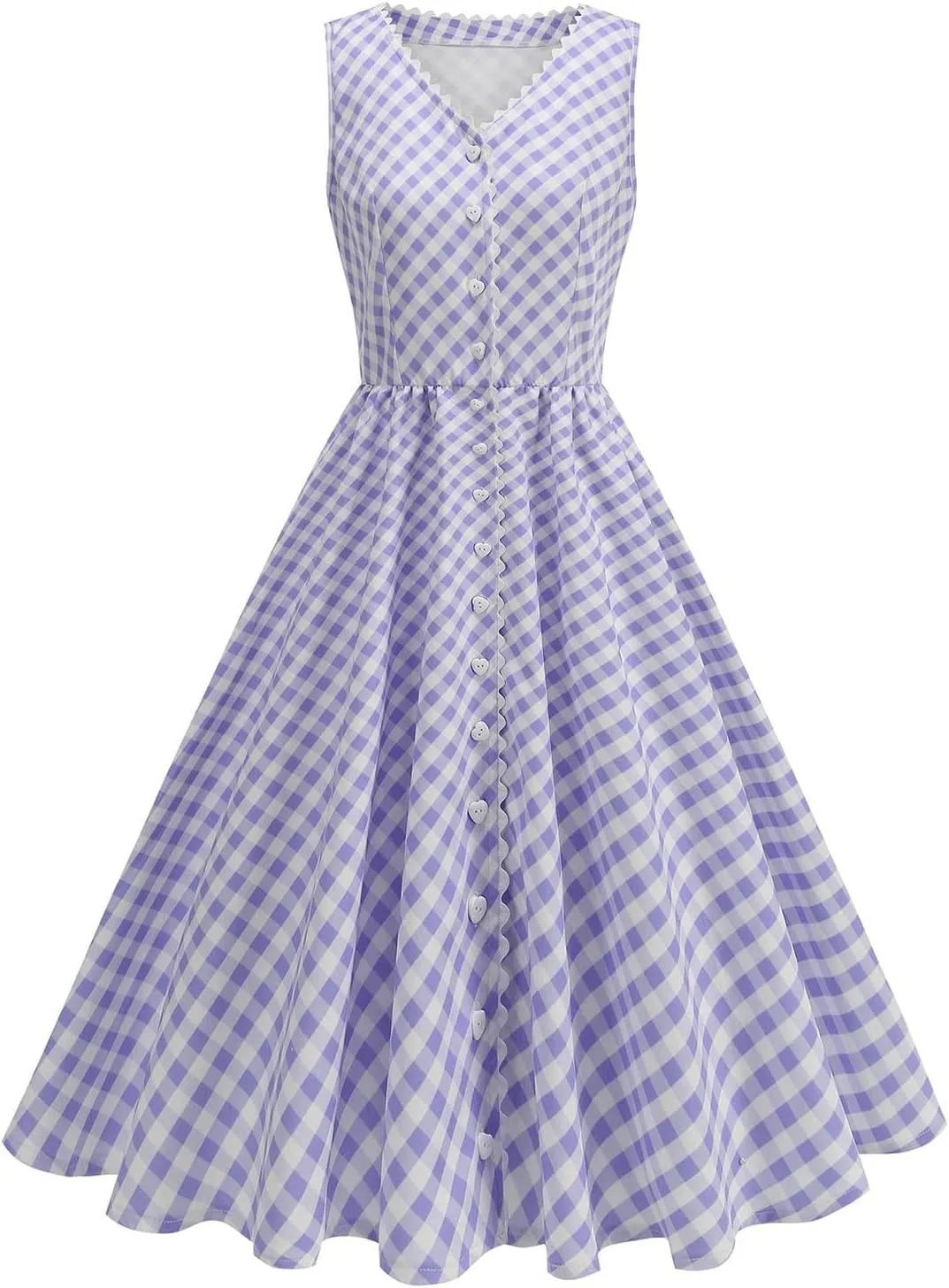 Cute Plaid Sundresses for Women Summer Spaghetti Straps Midi Dress Sleeveless Party Pleated Flowy Skater Dress
