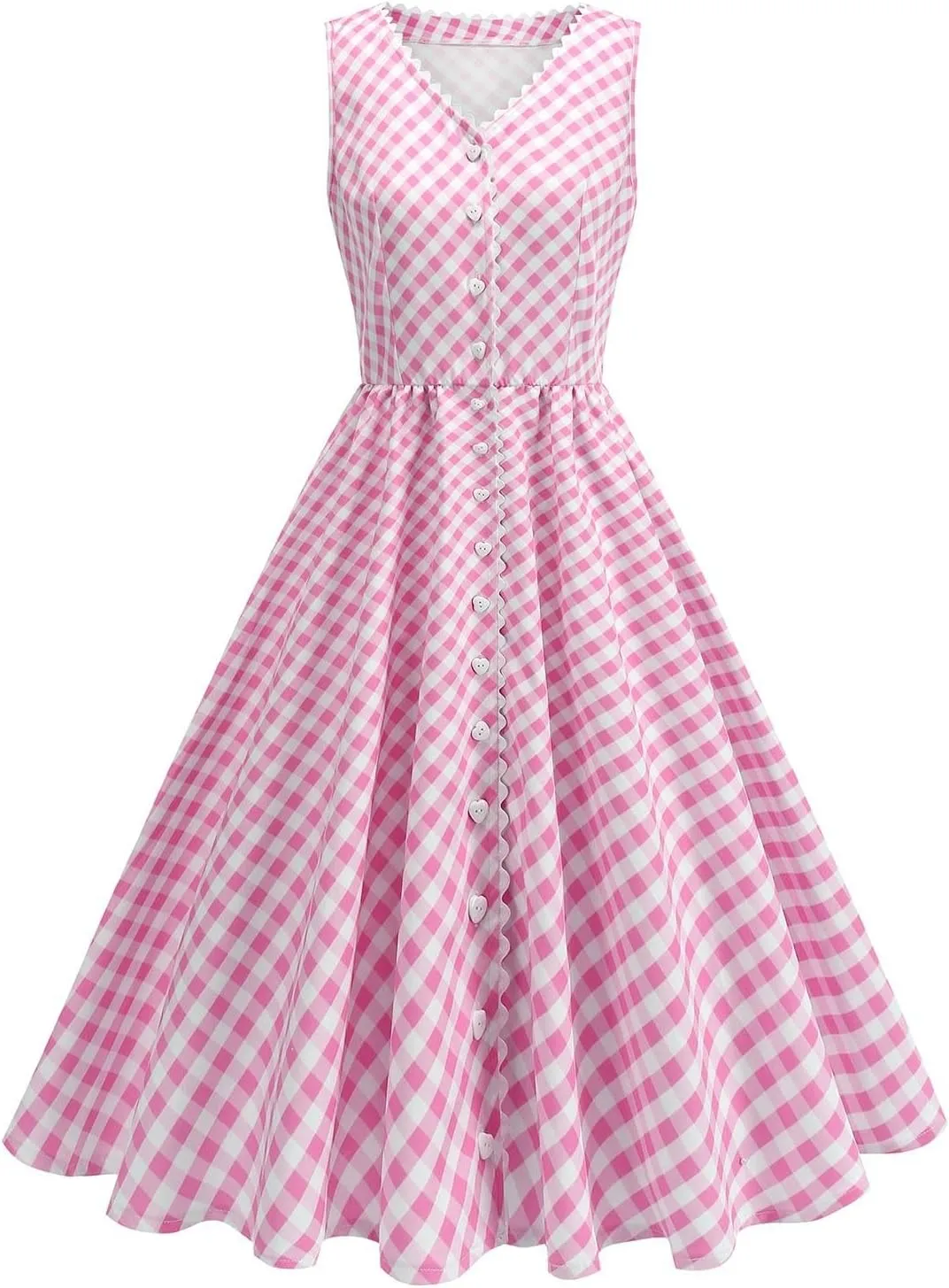 Cute Plaid Sundresses for Women Summer Spaghetti Straps Midi Dress Sleeveless Party Pleated Flowy Skater Dress