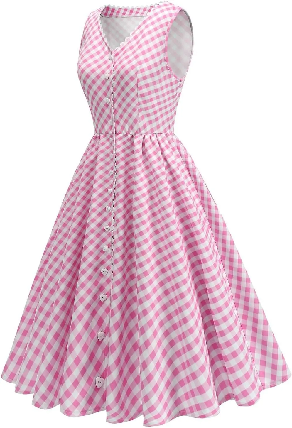 Cute Plaid Sundresses for Women Summer Spaghetti Straps Midi Dress Sleeveless Party Pleated Flowy Skater Dress