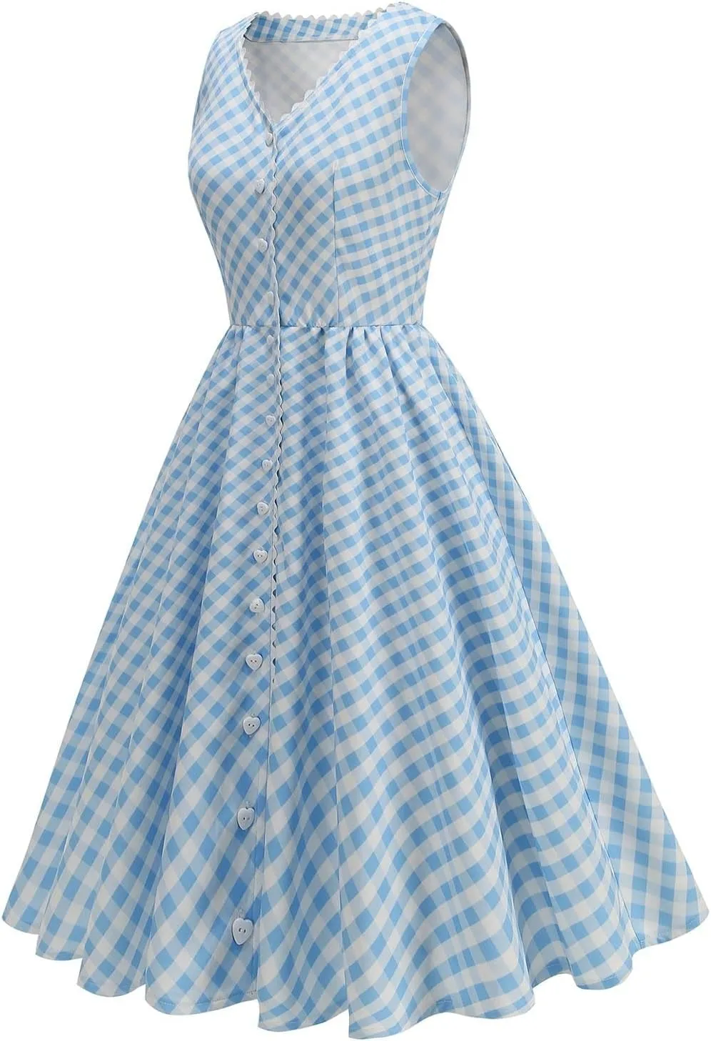 Cute Plaid Sundresses for Women Summer Spaghetti Straps Midi Dress Sleeveless Party Pleated Flowy Skater Dress