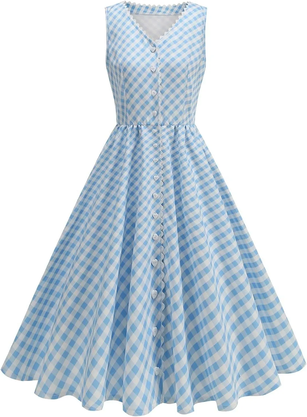 Cute Plaid Sundresses for Women Summer Spaghetti Straps Midi Dress Sleeveless Party Pleated Flowy Skater Dress