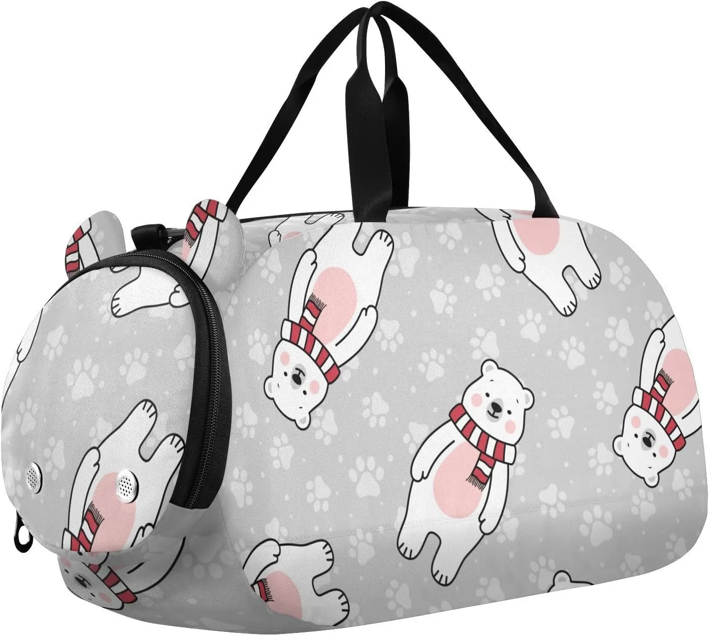 Cute Polar Bear Pattern Gym Travel Duffel Bag with Shoe Compartment for Boys Girls - Gymnastics Sports Dance Football Travel Bag Teens Weekender Sleepover