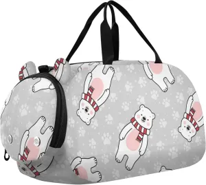 Cute Polar Bear Pattern Gym Travel Duffel Bag with Shoe Compartment for Boys Girls - Gymnastics Sports Dance Football Travel Bag Teens Weekender Sleepover