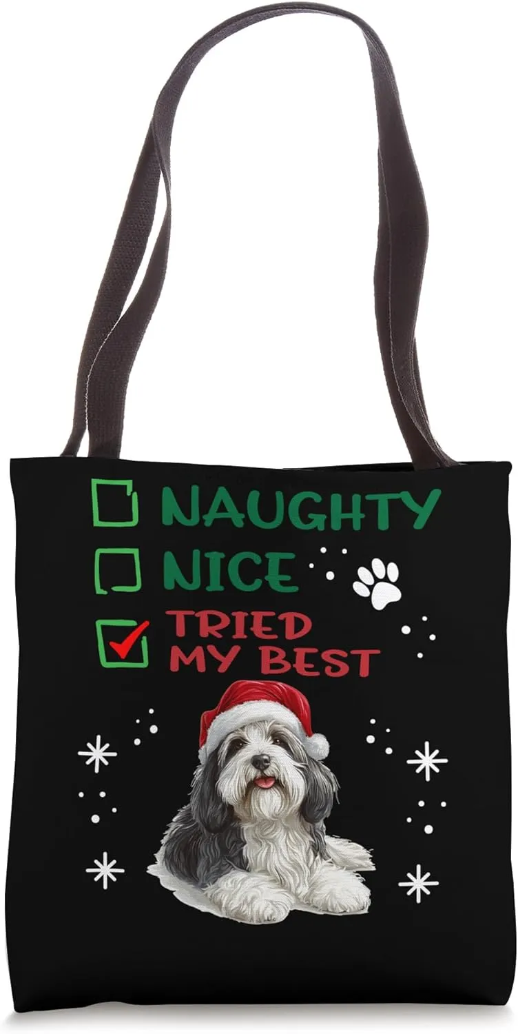 Cute Polish Lowland Dog Christmas Naughty Nice Tried my Best Tote Bag