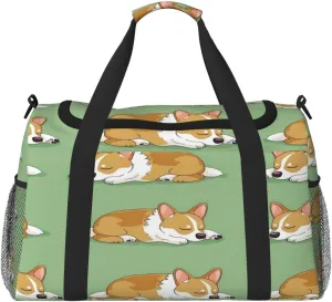 Cute Sleepy Dog Puppy Duffle Bag Travel Duffel Bags for Men Women Waterproof Gym Overnight Weekender Bag Carry on Tote Bag