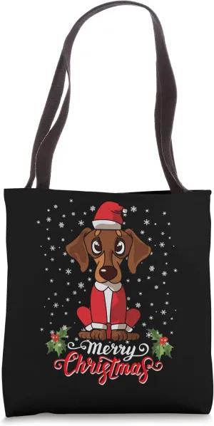 Dachshund Dog Greets Merry Christmas Santa Black Tote Bag