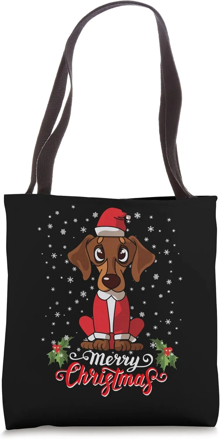 Dachshund Dog Greets Merry Christmas Santa Black Tote Bag