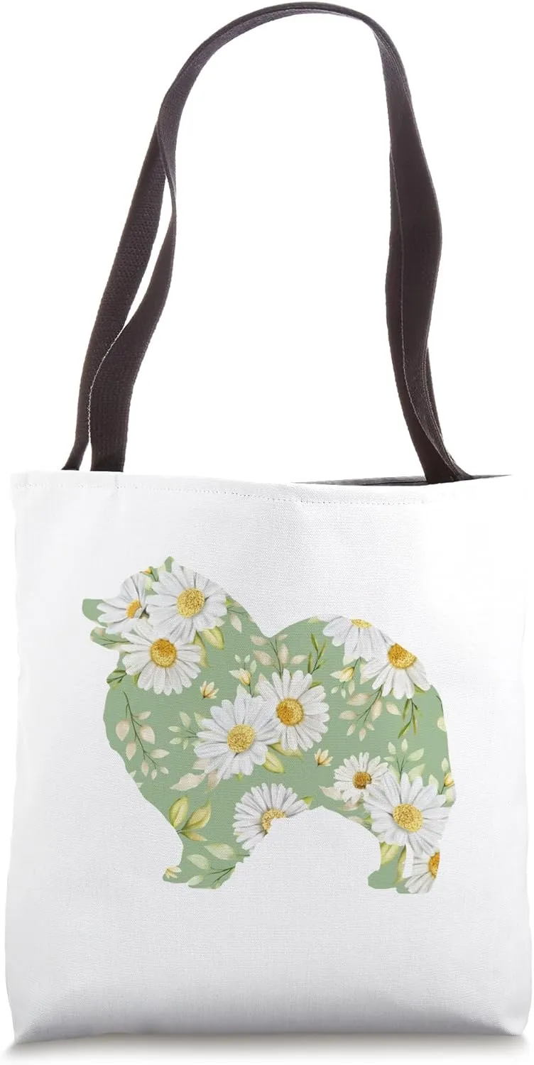Daisy Flower Kees Keeshond dog mom, floral silhouette Tote Bag