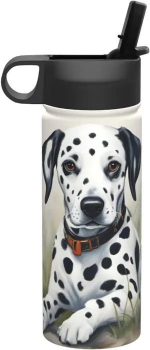Dalmatian Print Flask Stainless Steel Water Bottle with Straw 18OZ FOR Outdoor Gym Commute