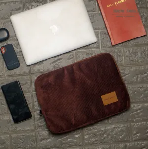 Dark Brown Corduroy Fabric Laptop Sleeve
