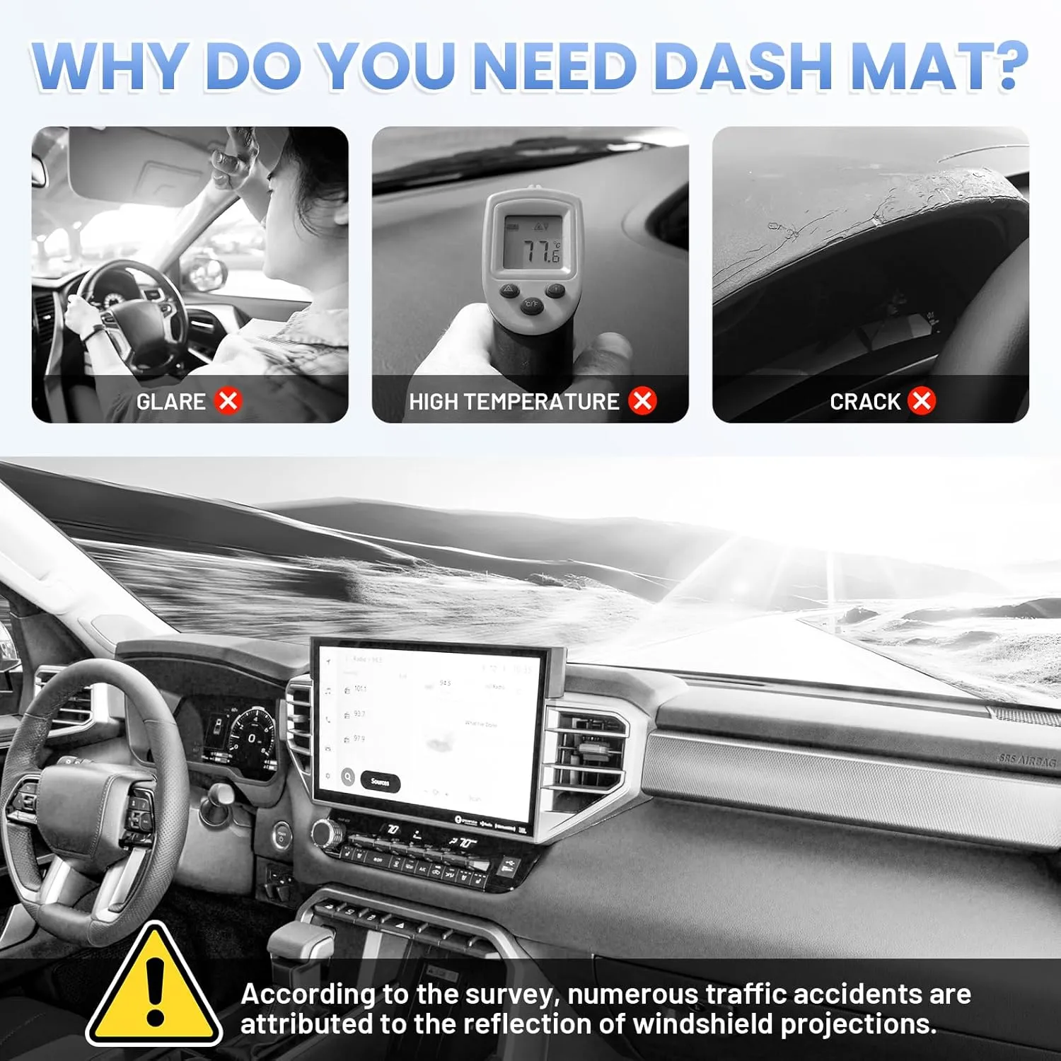 Dash Cover for 2025 2024 2023 2022 Toyota Tundra Dashboard Cover Mat for Tundra Accessories Sun Shade Tundra Suede Dash Mat Nonslip Mesh Protector No Glare