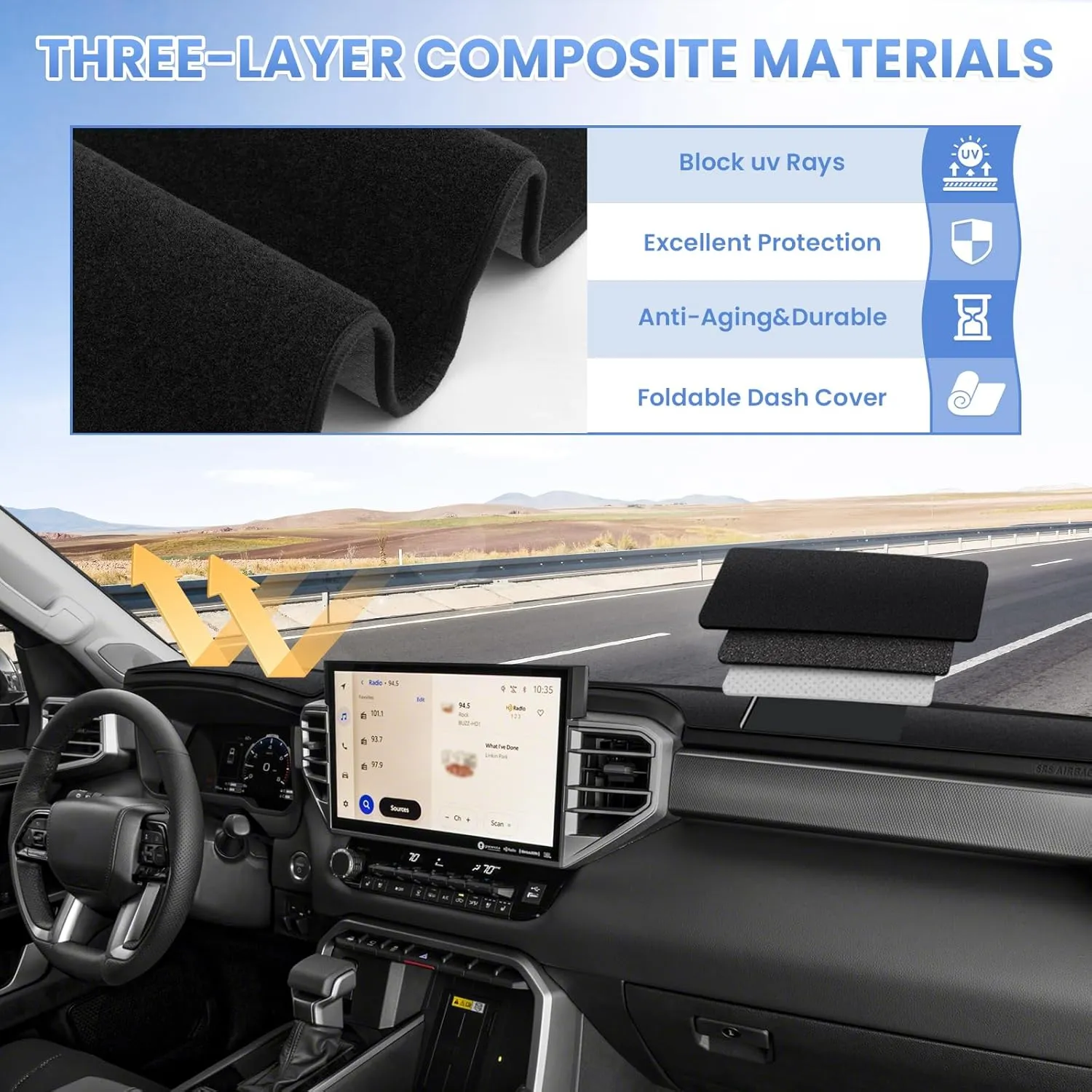 Dash Cover for 2025 2024 2023 2022 Toyota Tundra Dashboard Cover Mat for Tundra Accessories Sun Shade Tundra Suede Dash Mat Nonslip Mesh Protector No Glare