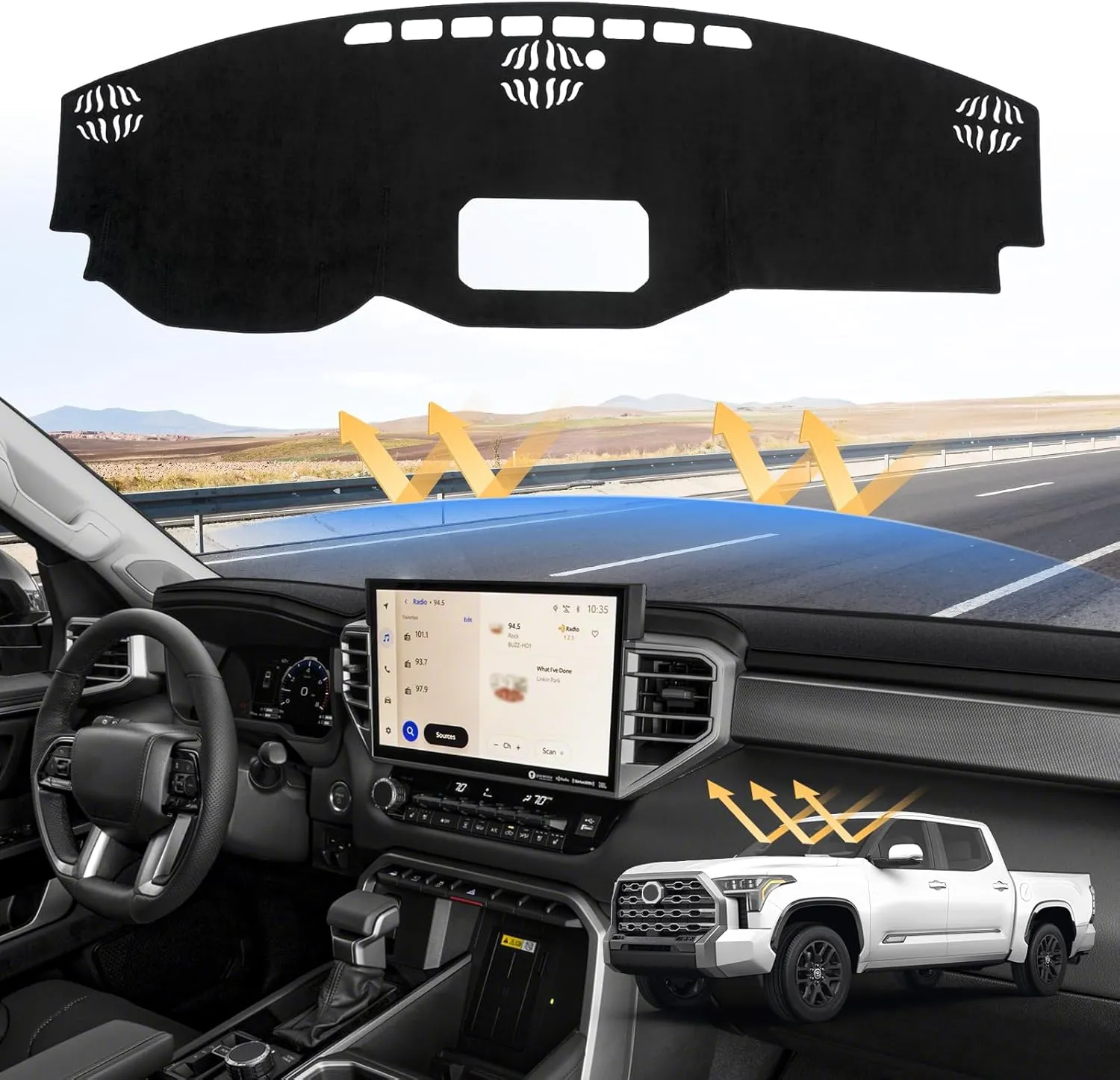 Dash Cover for 2025 2024 2023 2022 Toyota Tundra Dashboard Cover Mat for Tundra Accessories Sun Shade Tundra Suede Dash Mat Nonslip Mesh Protector No Glare
