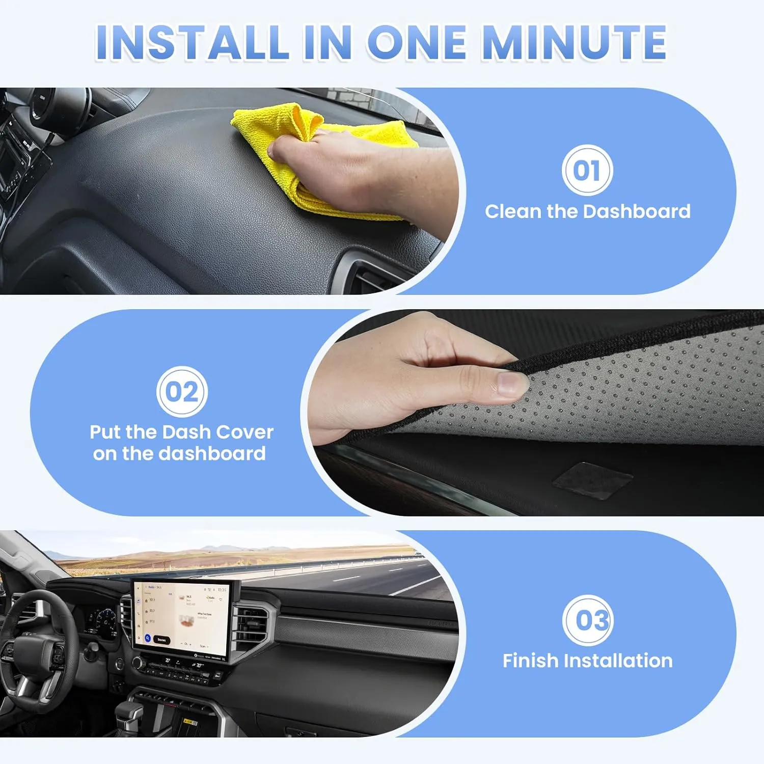 Dash Cover for 2025 2024 2023 2022 Toyota Tundra Dashboard Cover Mat for Tundra Accessories Sun Shade Tundra Suede Dash Mat Nonslip Mesh Protector No Glare