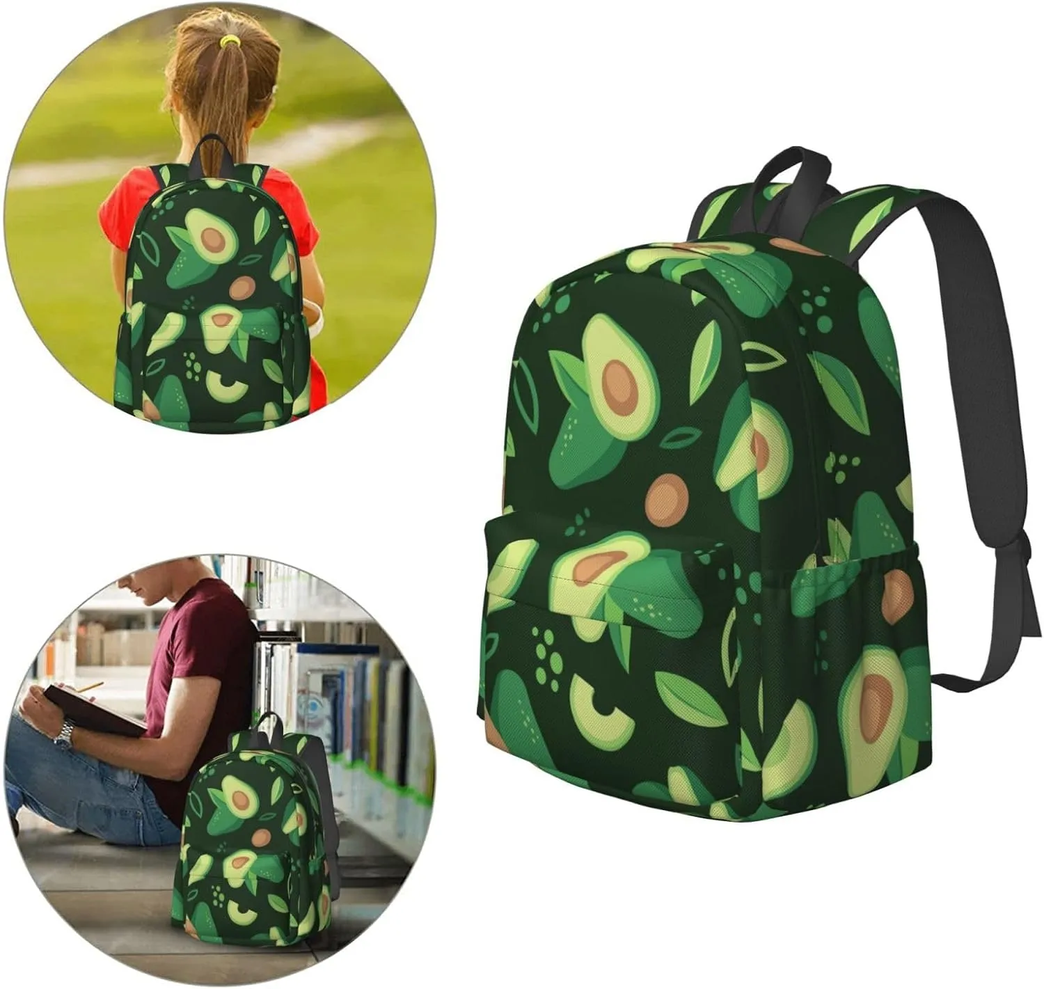 Delerain 17 Inch Backpack Avocado Laptop Backpack School Bookbag Shoulder Bag Casual Daypack For School/Camping/Hiking/Picnic/Beach/Travel