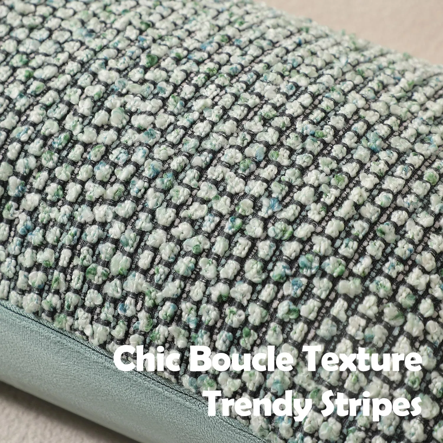 DEZENE Striped Throw Pillow Covers 18x18 Set of 2 Green Textured Boucle Chic Morden Boho Accent Farmhouse Square Decorative Couch Pillow Covers for Home Decor Bed Sofa Living Room