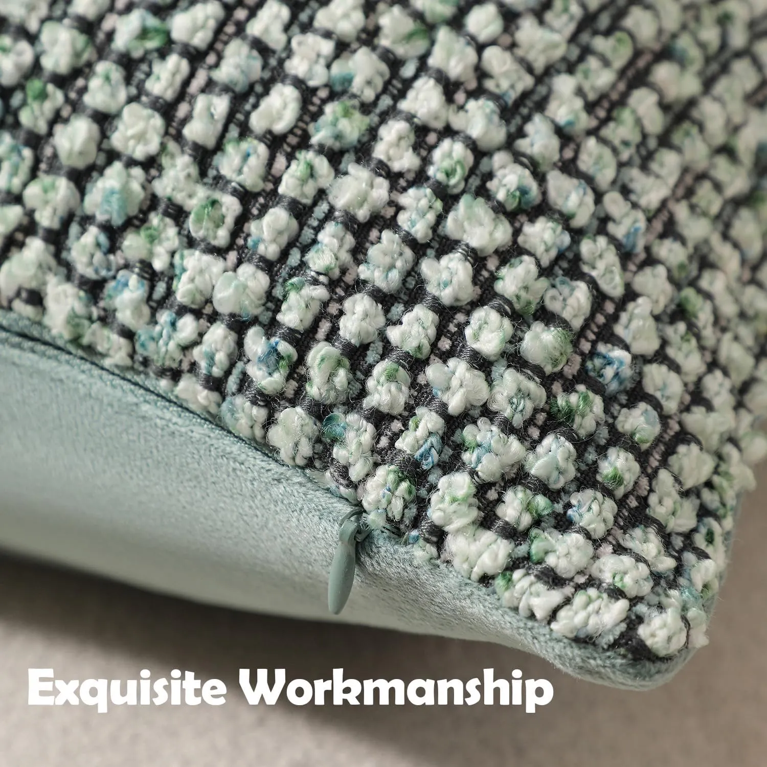DEZENE Striped Throw Pillow Covers 18x18 Set of 2 Green Textured Boucle Chic Morden Boho Accent Farmhouse Square Decorative Couch Pillow Covers for Home Decor Bed Sofa Living Room