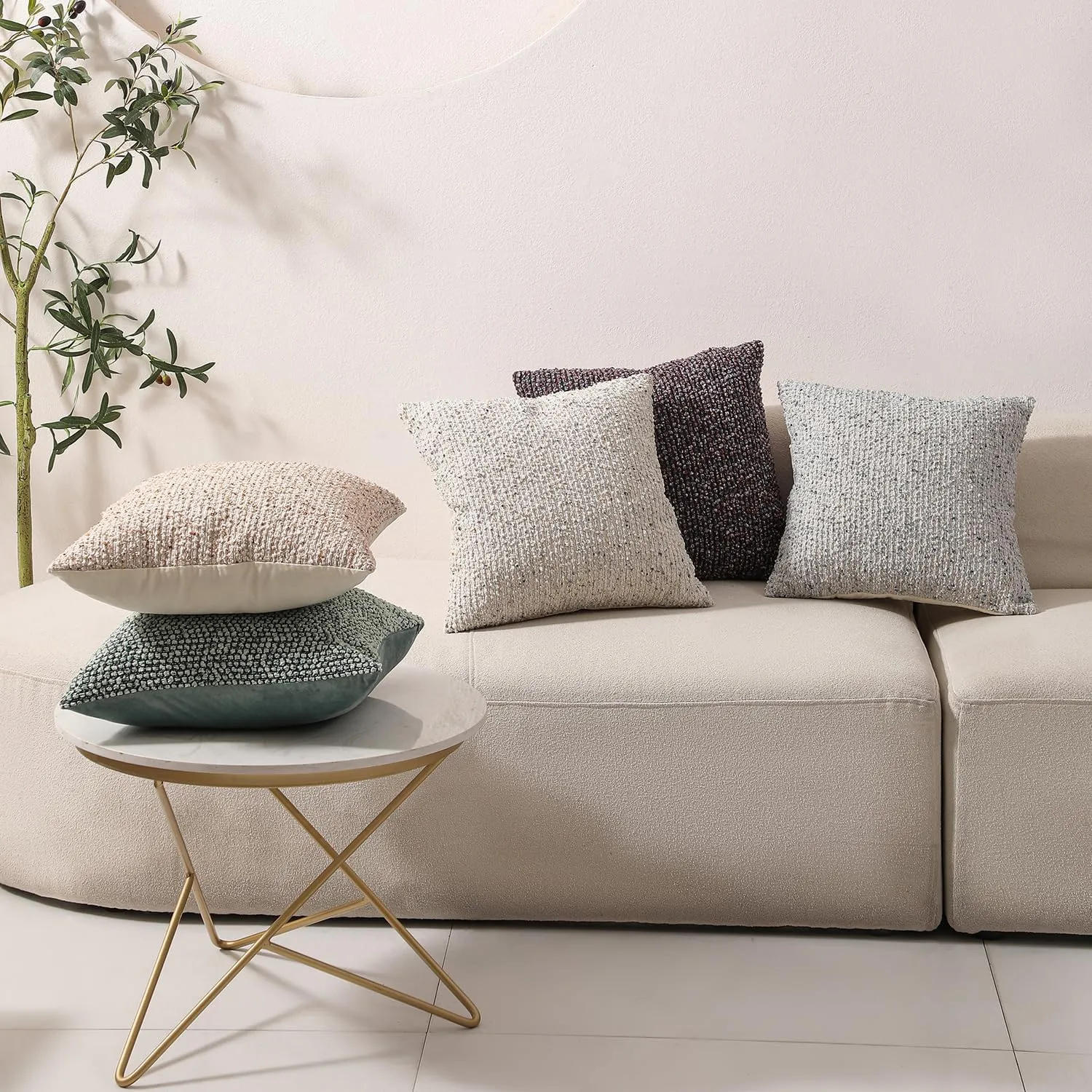 DEZENE Striped Throw Pillow Covers 18x18 Set of 2 Green Textured Boucle Chic Morden Boho Accent Farmhouse Square Decorative Couch Pillow Covers for Home Decor Bed Sofa Living Room