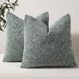 DEZENE Striped Throw Pillow Covers 18x18 Set of 2 Green Textured Boucle Chic Morden Boho Accent Farmhouse Square Decorative Couch Pillow Covers for Home Decor Bed Sofa Living Room