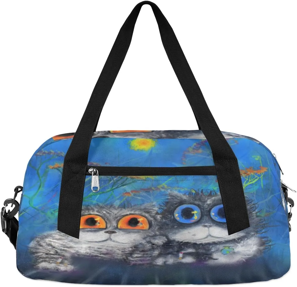 Dig Eye Cat Flower Kids Duffle Bag for Boys Girls Overnight Travel Bag Kids Duffel Bags Ballet Weekender Bag for School Gym Sport Sleepover Carry On Bag