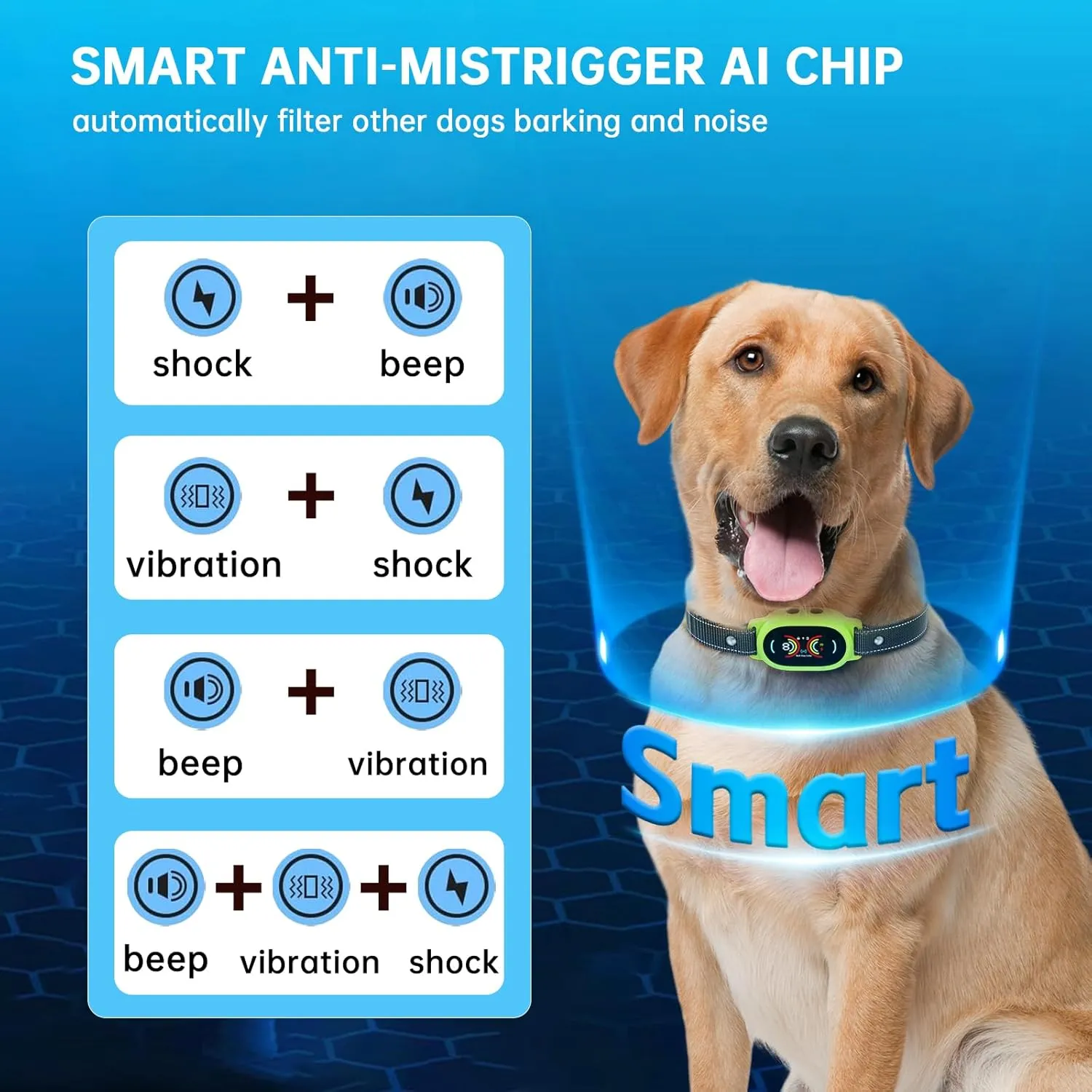 Dog Bark Collar, Smart Anti False Triggering AI Chip, IP67 Waterproof Rechargeable Anti Bark Collar with Adjustable Sensitivity, Perfect for Small Medium Large Dogs (Green)