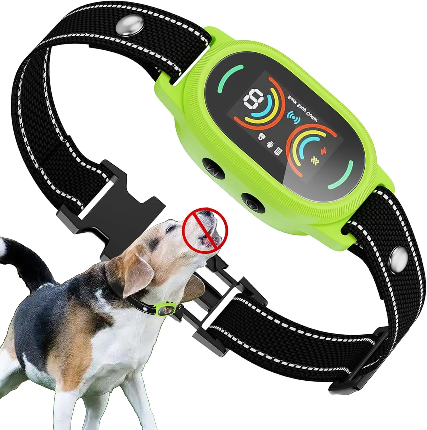 Dog Bark Collar, Smart Anti False Triggering AI Chip, IP67 Waterproof Rechargeable Anti Bark Collar with Adjustable Sensitivity, Perfect for Small Medium Large Dogs (Green)